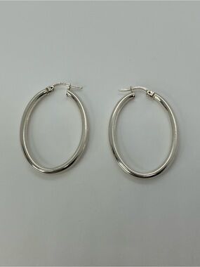 Vtg 925 Sterling Silver Classic Polished Oval Hoop Earrings